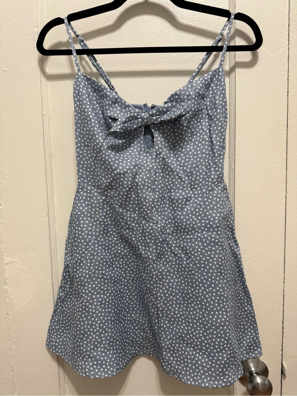 Reformation Light Blue Polka Dot Tie-Front Sundress